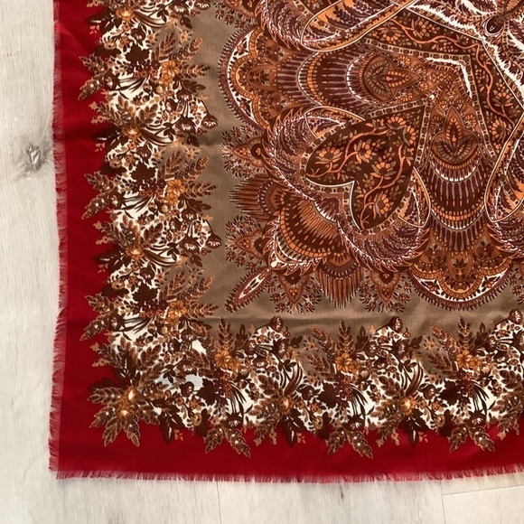 Wool blanket scarf wrap floral maroon red brown made in Italy art to wear - Picture 2 of 8
